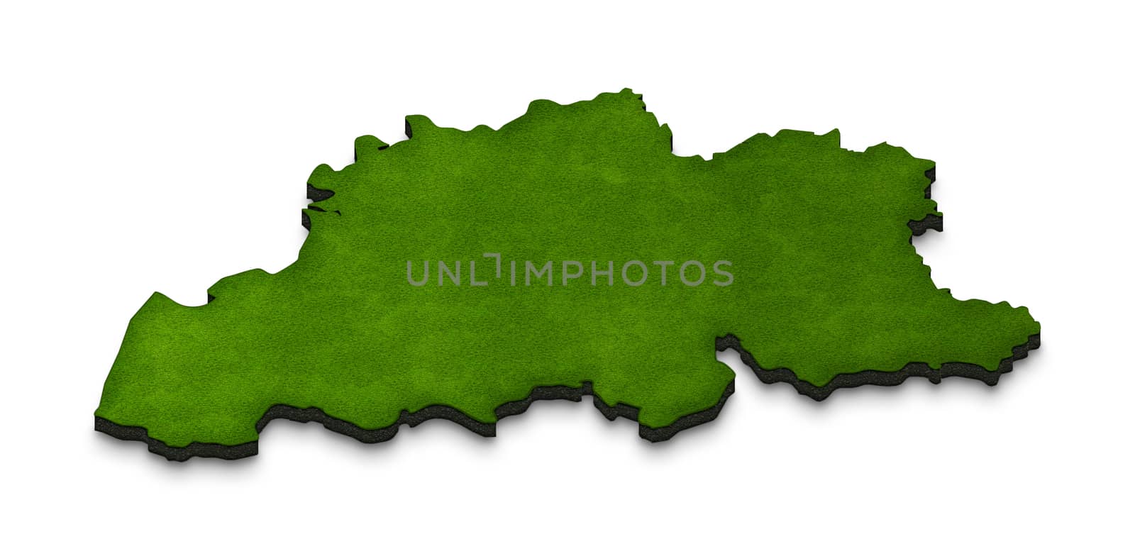 Illustration of a green ground map of Belgium on white isolated background. Right 3D isometric perspective projection.