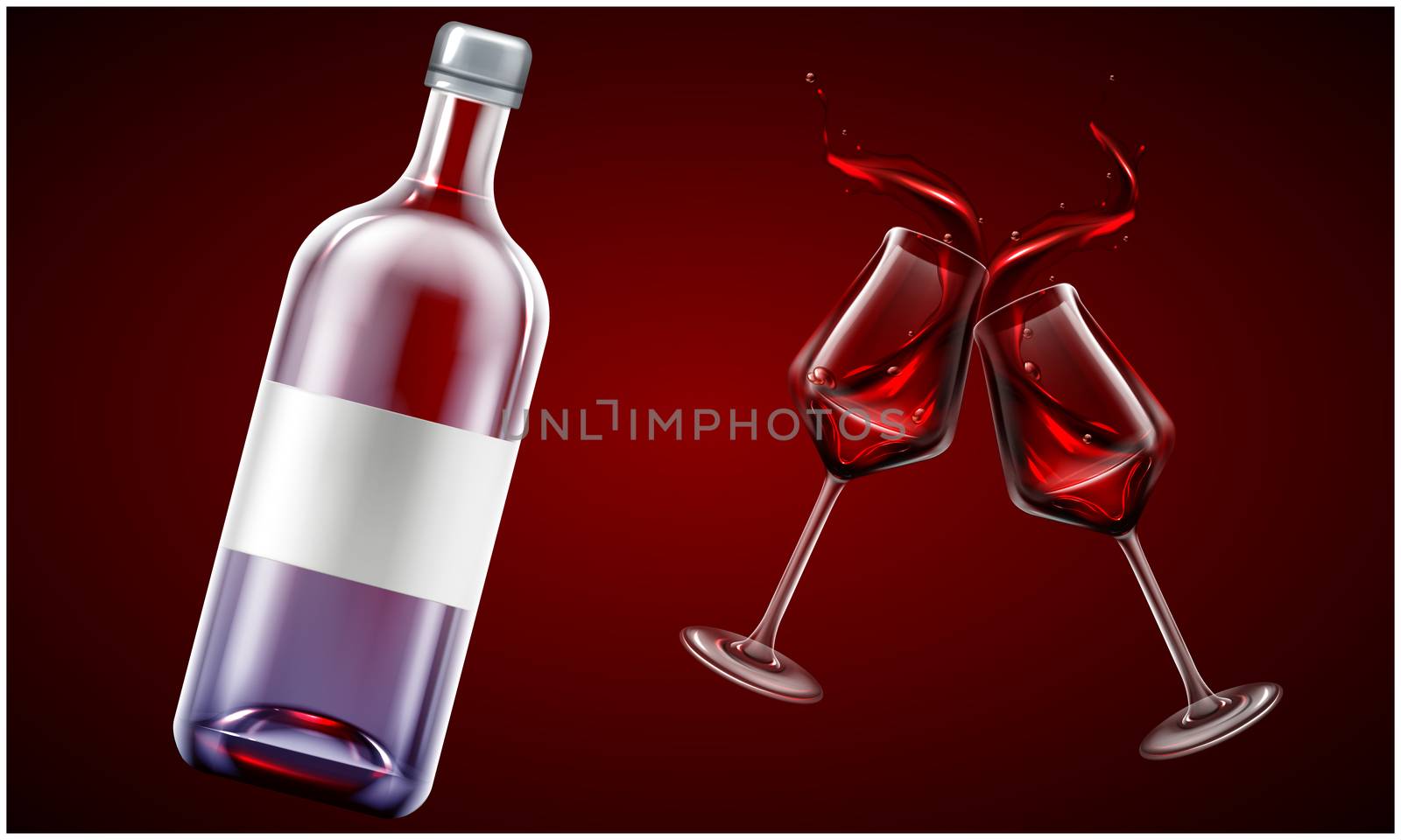 mock up illustration of wine bottle and glass on abstract background