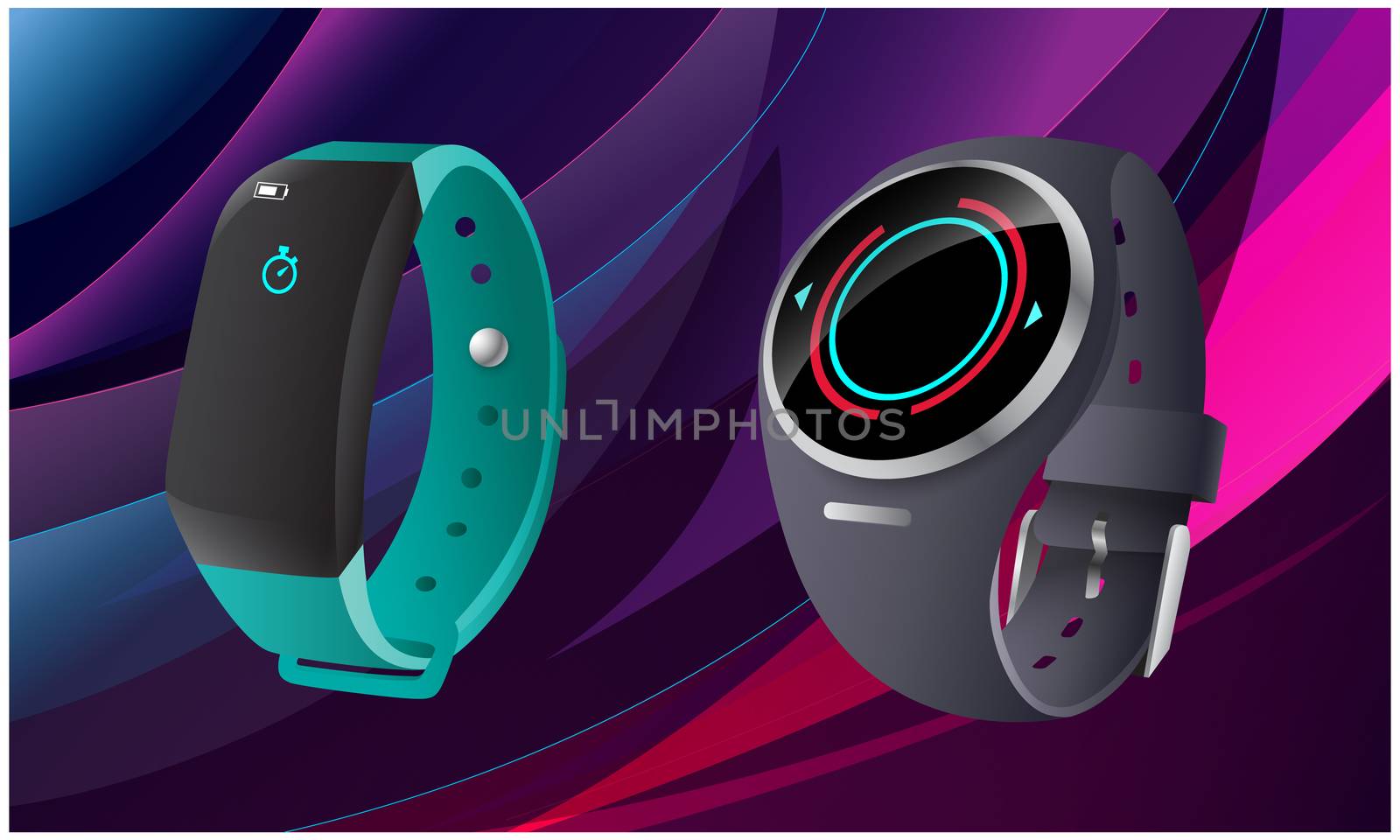 mock up illustration of digital watches on abstract background