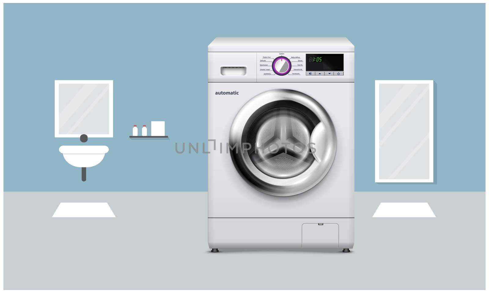 mock up illustration of electronic washing machine in washroom view by aanavcreationsplus