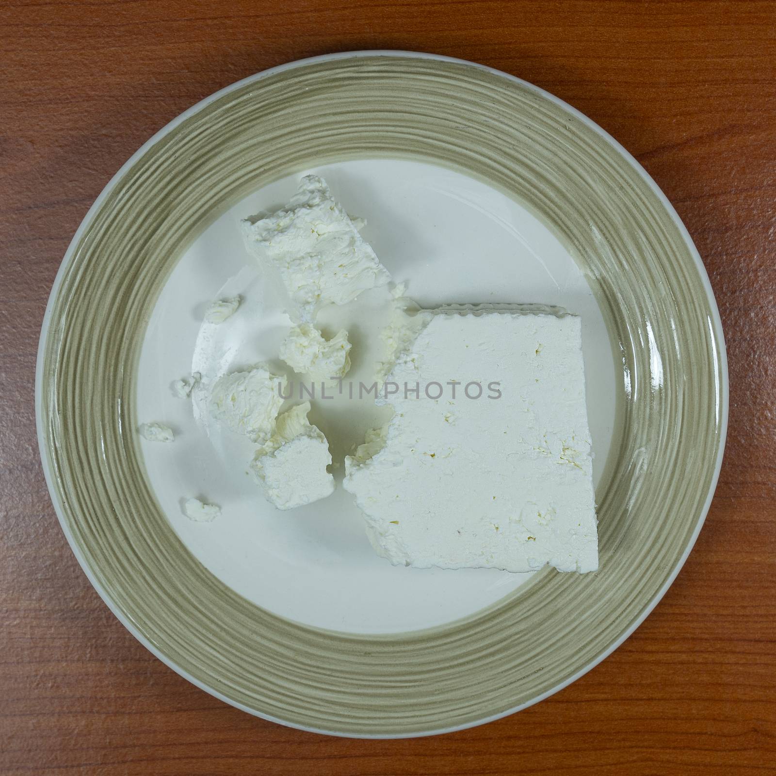 The typical Greek Feta cheese on a plate