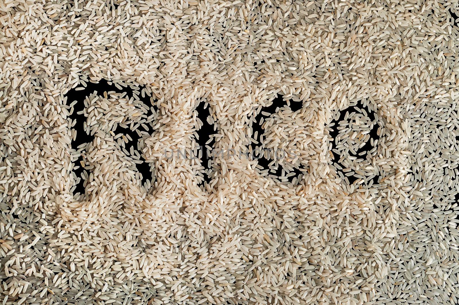 Rice texture word written on black background