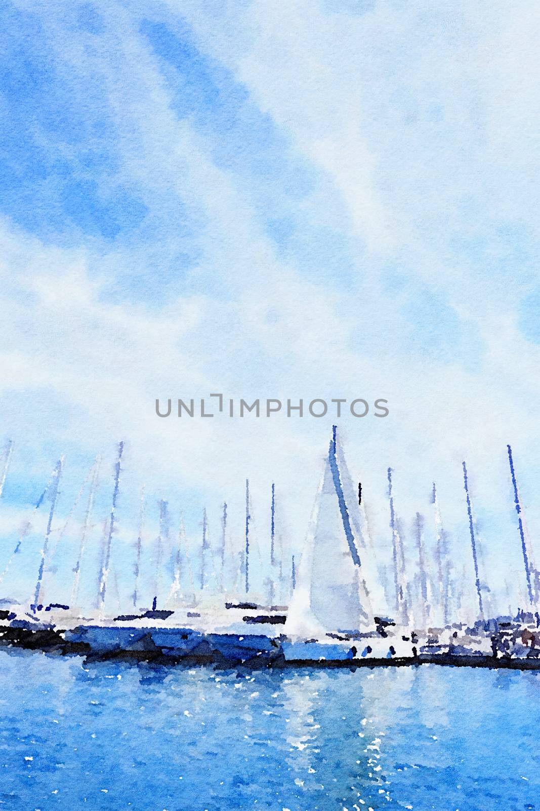 Watercolour Art Print, Yachts in the Sea in Summer by Anneleven
