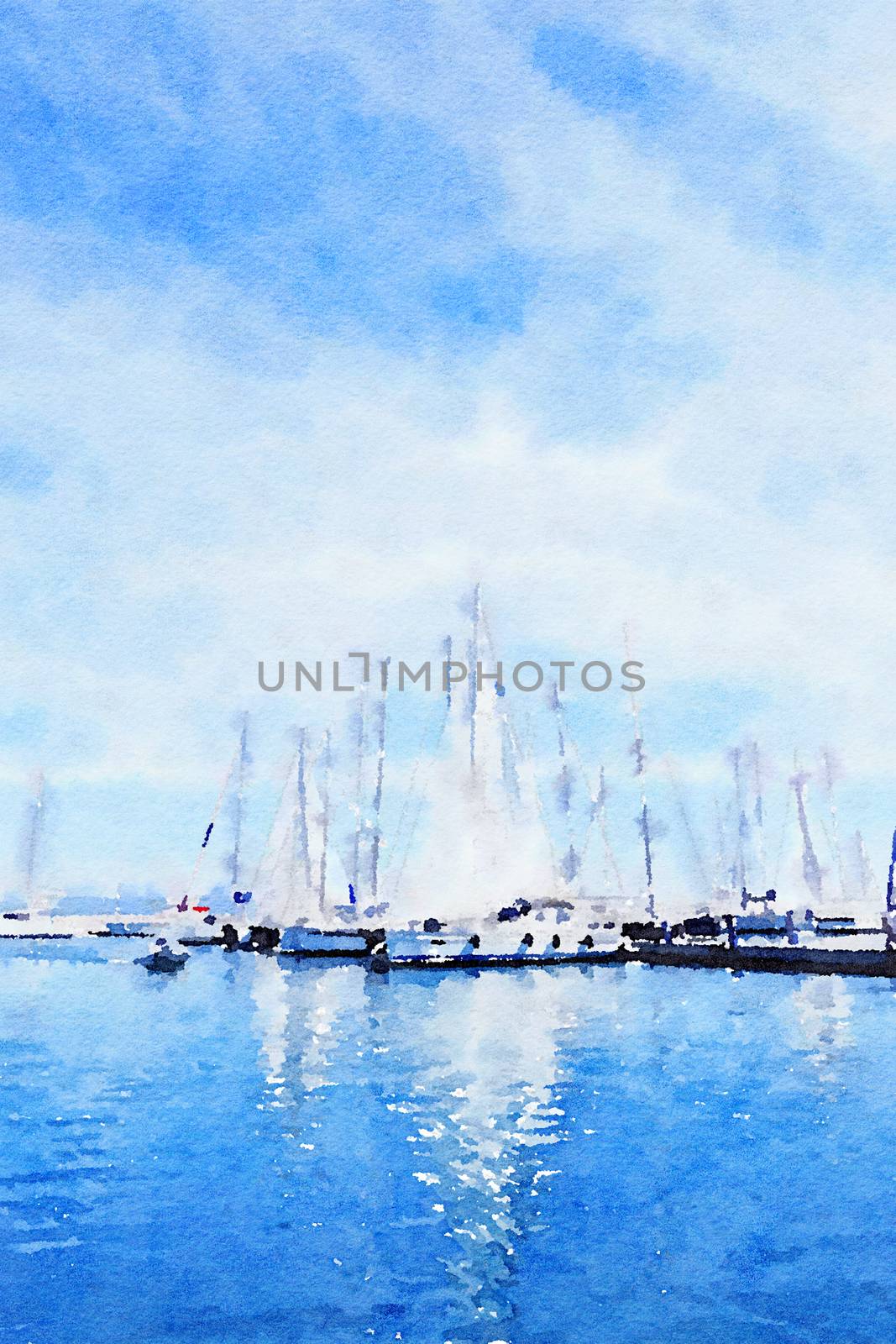 Watercolour Art Print, Yachts in the Sea in Summer by Anneleven