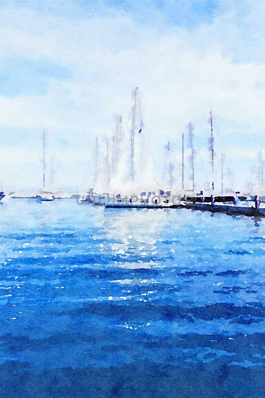 Watercolour Art Print, Yachts in the Sea in Summer by Anneleven