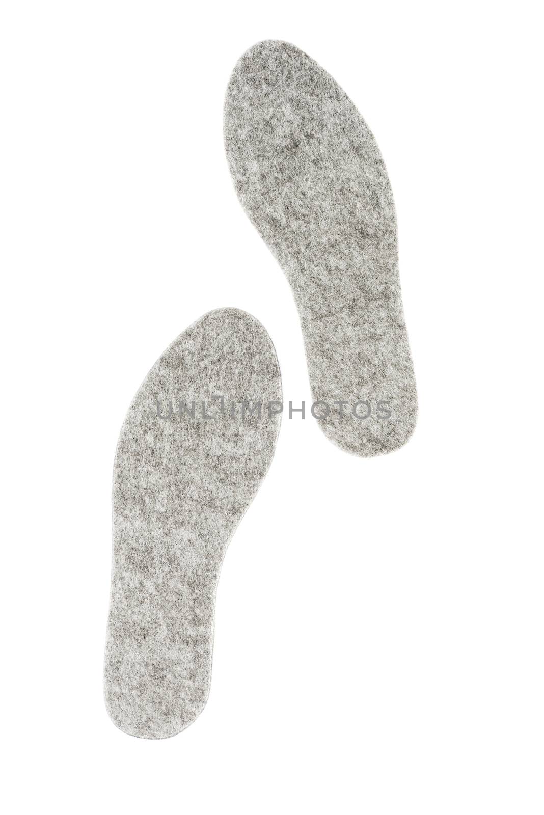 Pair of felt insoles isolated on white background