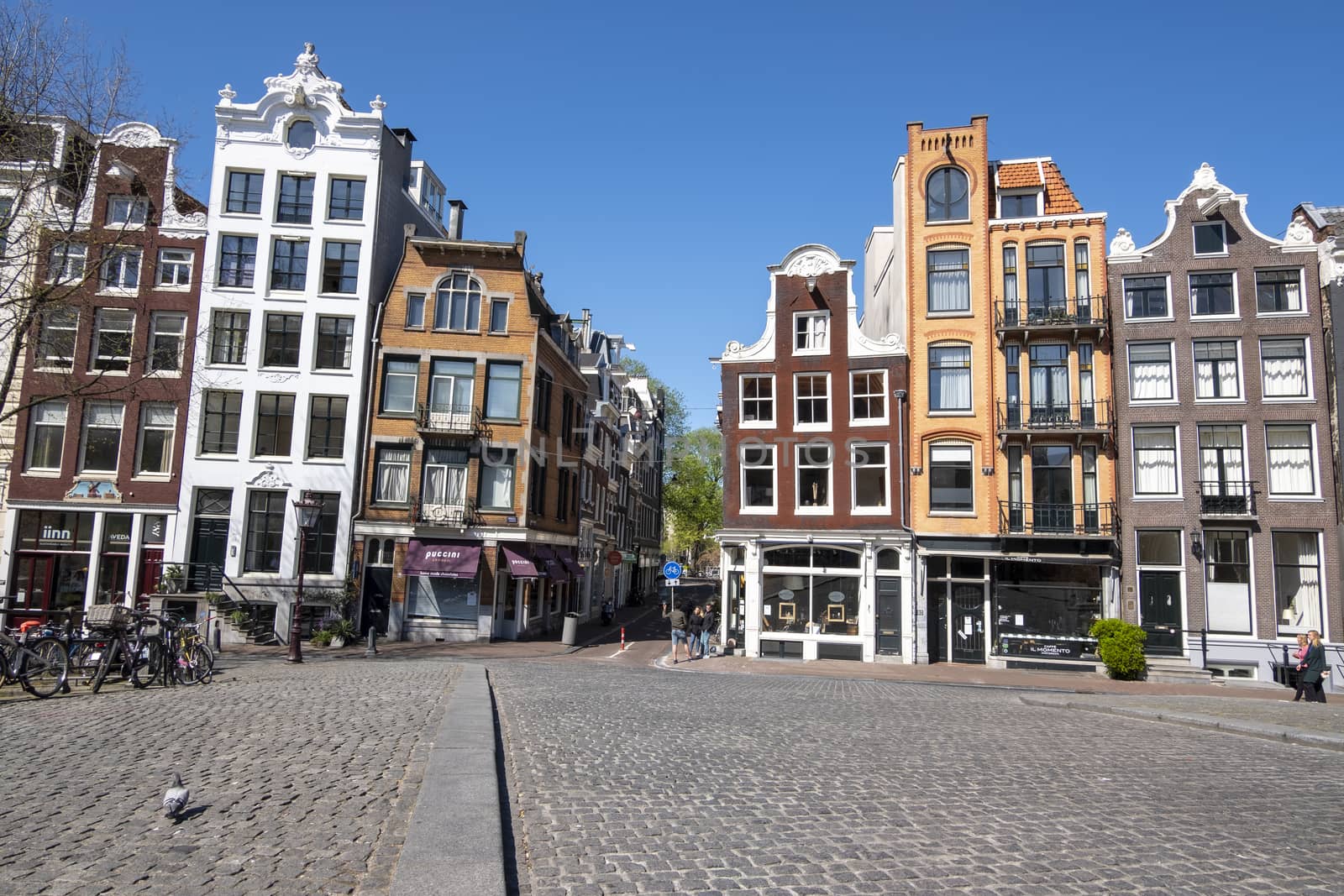 Medieval facades along the canal in the Jordaan in Amsterdam the
