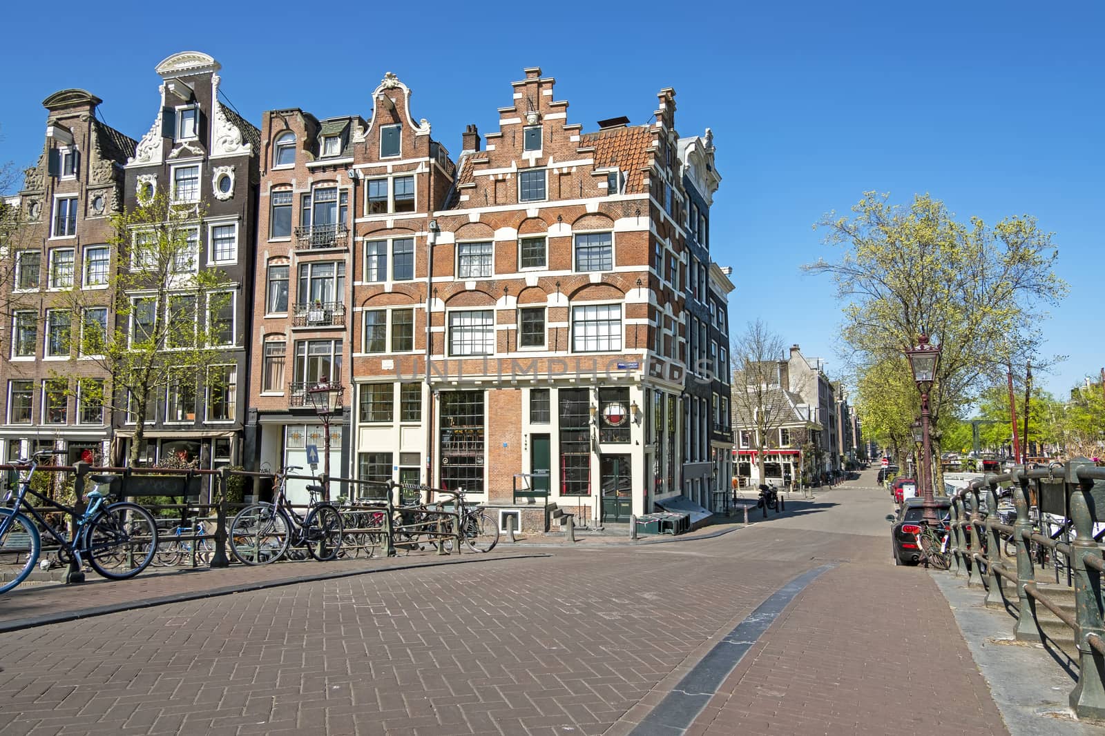 Medieval facades along the canal in the Jordaan in Amsterdam the Netherlands