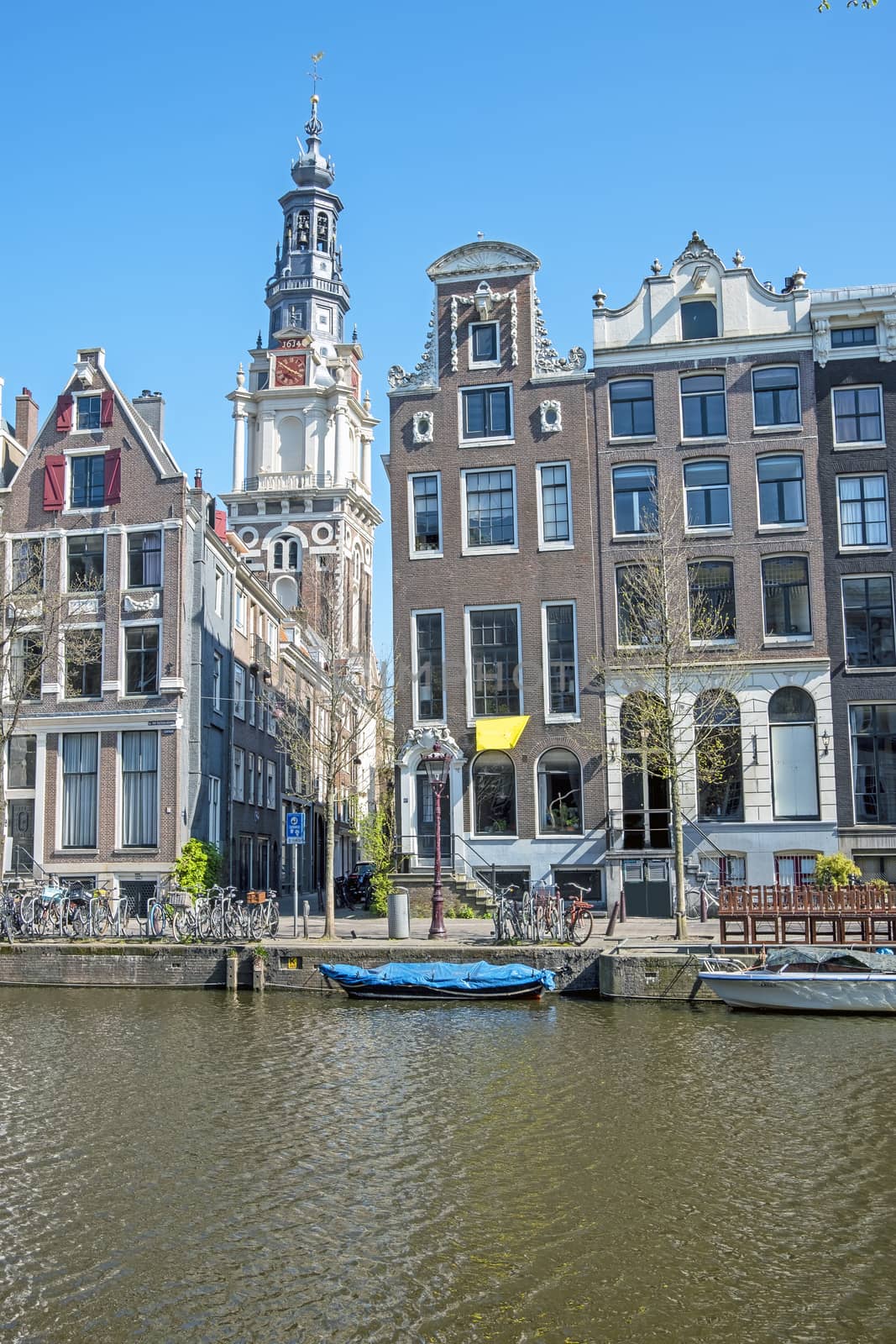 City scenic from Amsterdam in the Netherlands with the Zuiderkerk