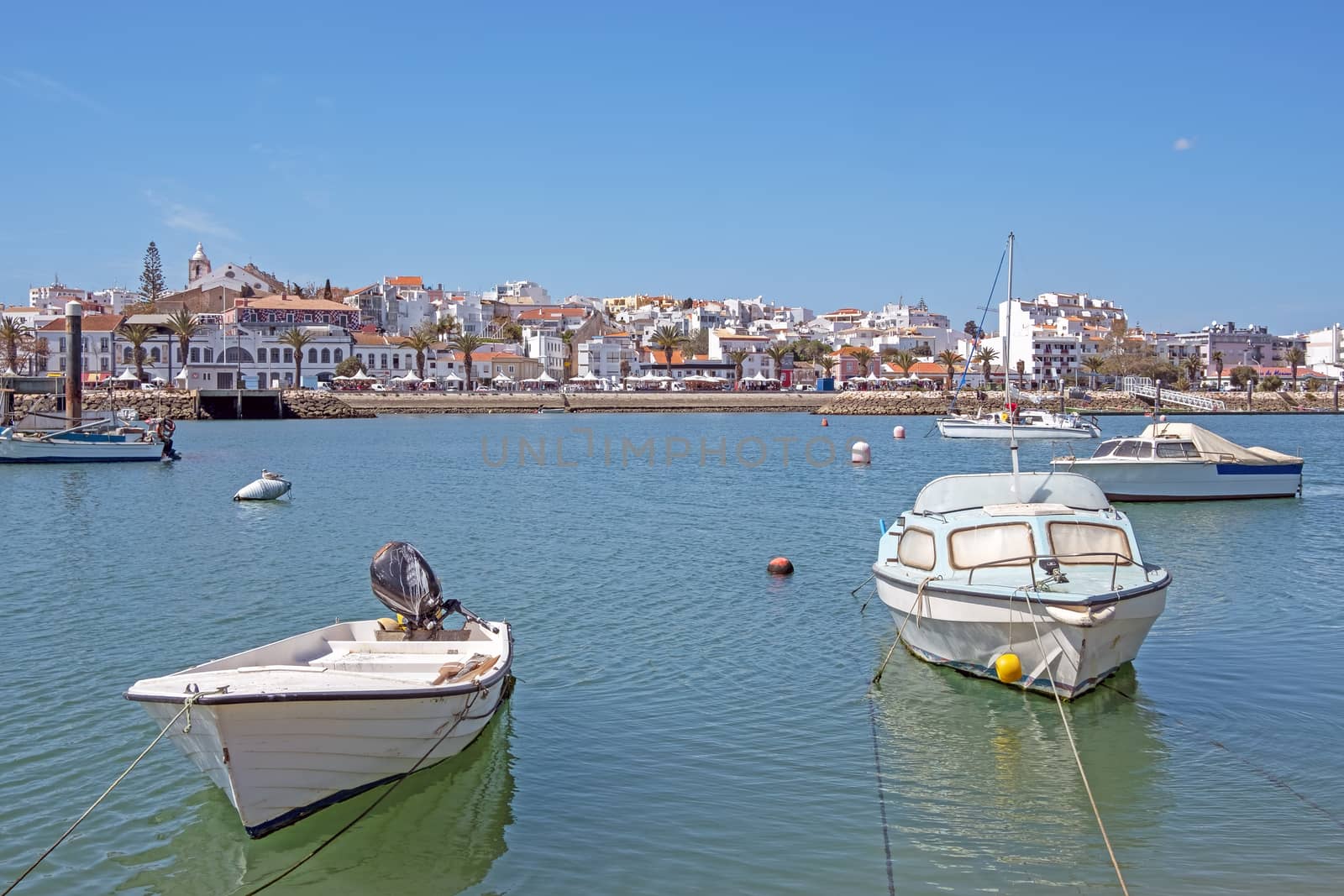 View on the harbor and city Lagos in Portugal