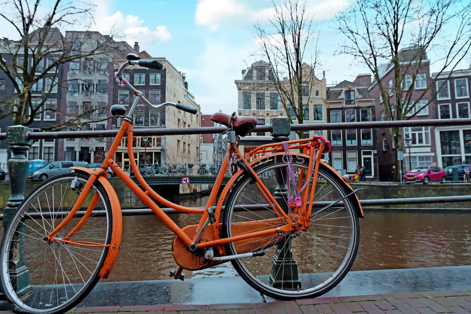 City scenic from Amsterdam in the Netherlands at sunset
