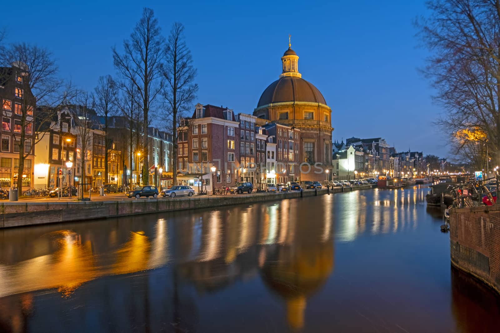 City scenic from Amsterdam in the Netherlands at sunset