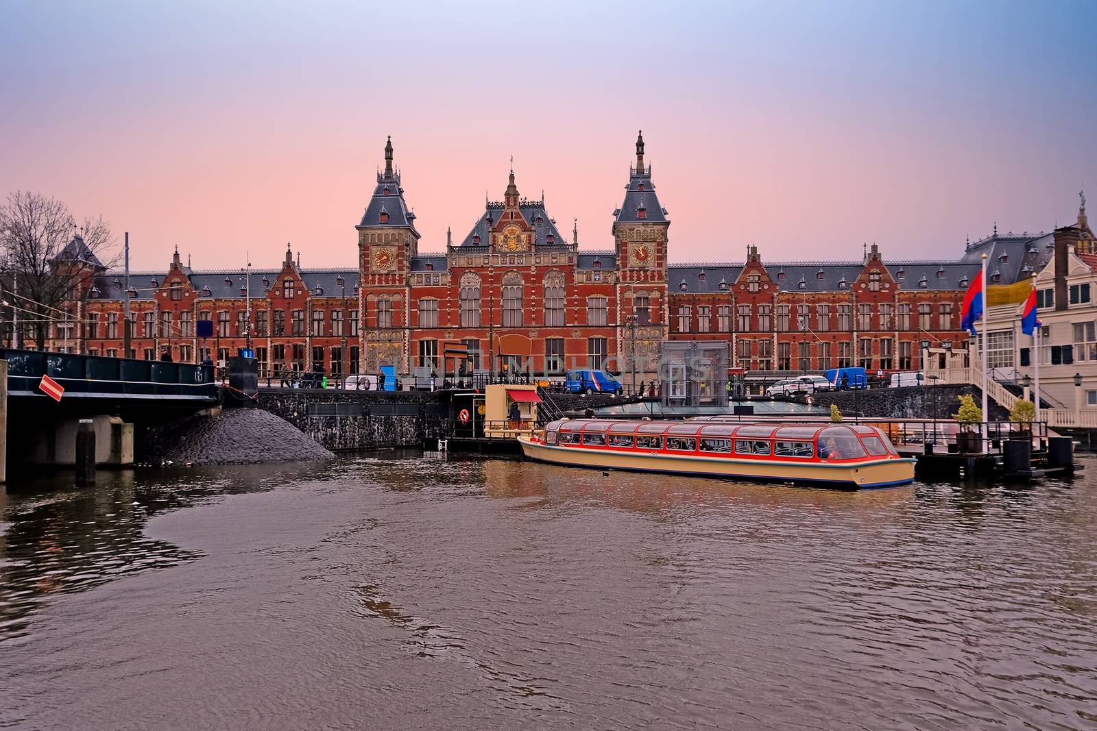 City scenic from Amsterdam in the Netherlands with the Central Station