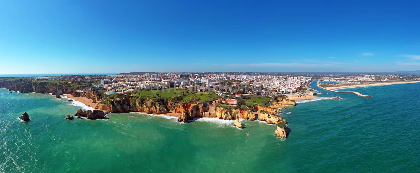 Panorama from the city Lagos in the Algarve Portugal