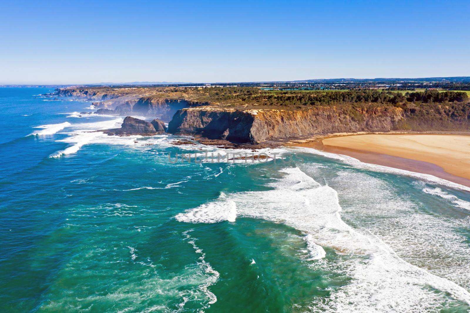 Aerial from Praia Odeceixe on the west coast in Portugal