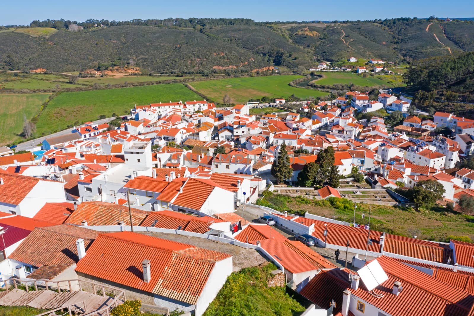 Aerial from the traditional village Odeceixe in Portugal