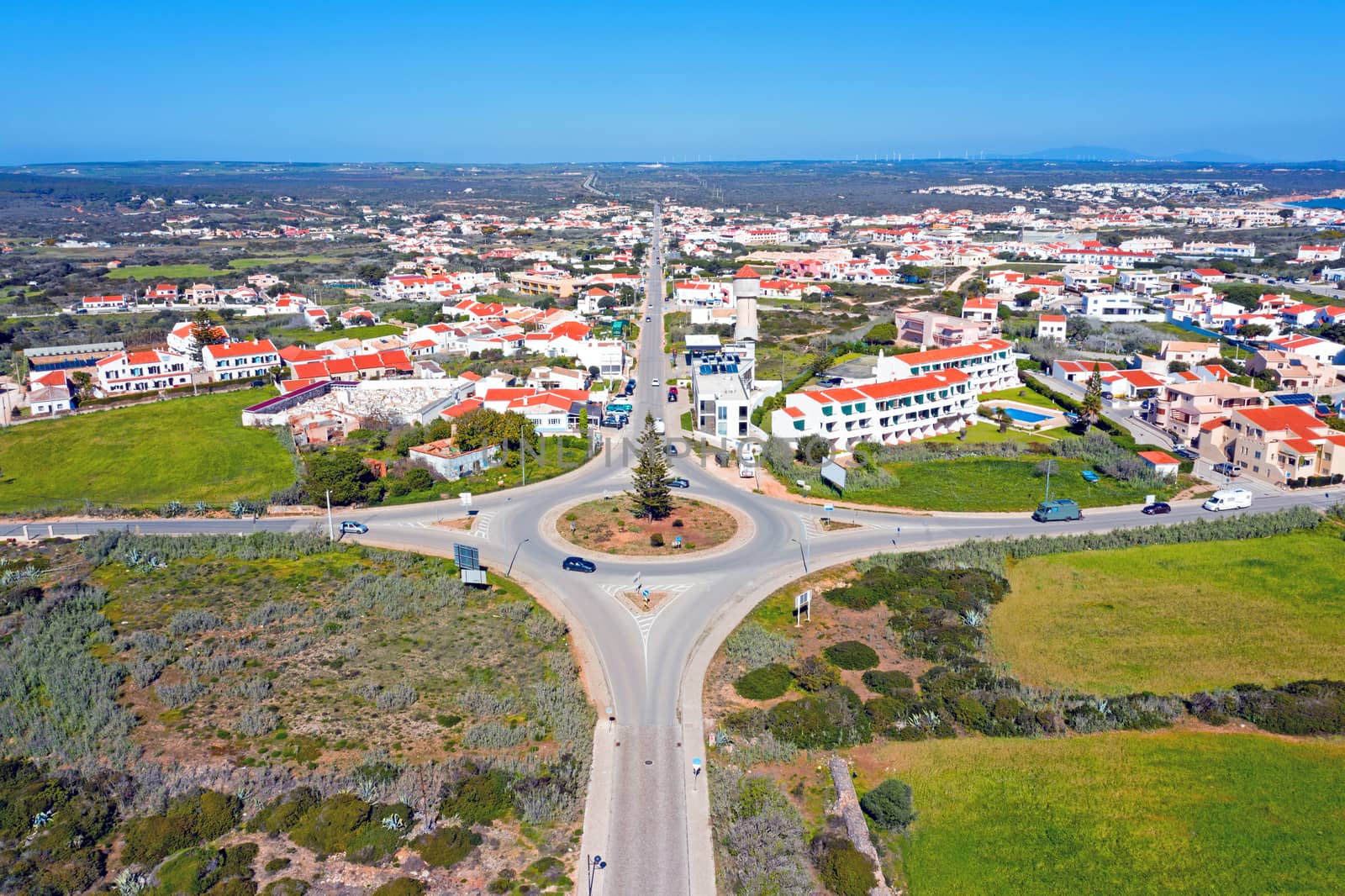 Aerial from the vilage Sagres in the Algarve Portugal