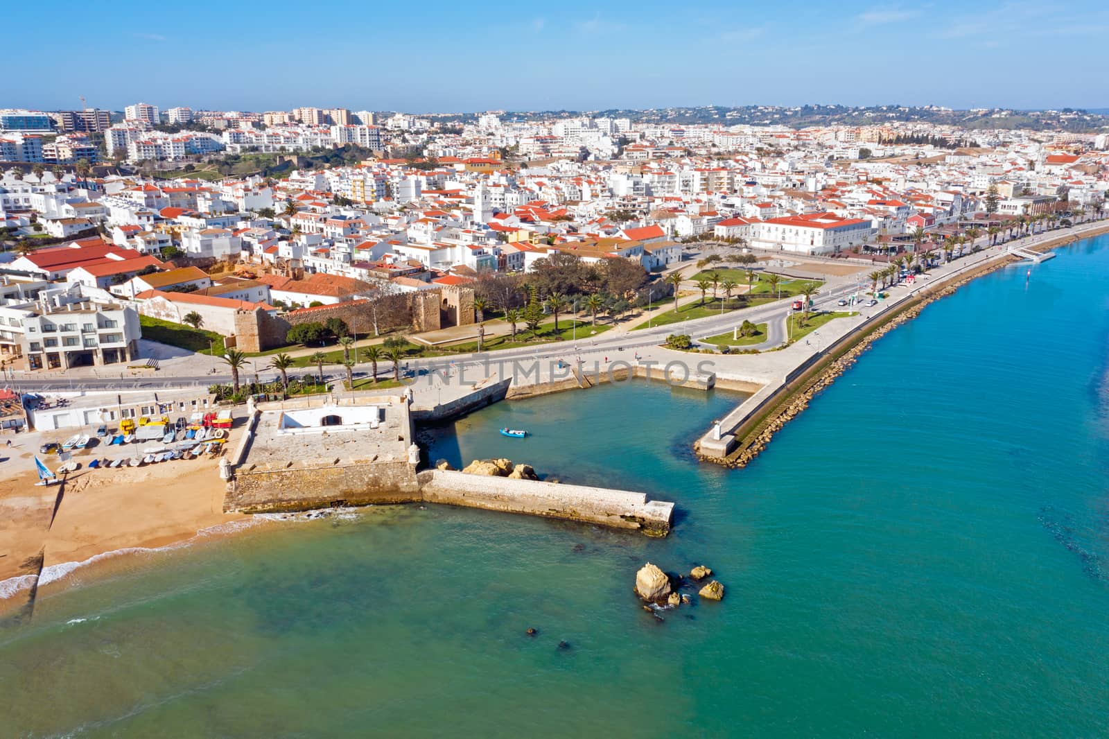 Aerial from the city Lagos in the Algarve Portugal