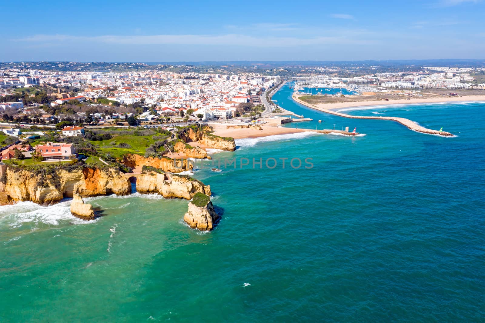 Aerial from the city Lagos in the Algarve Portugal