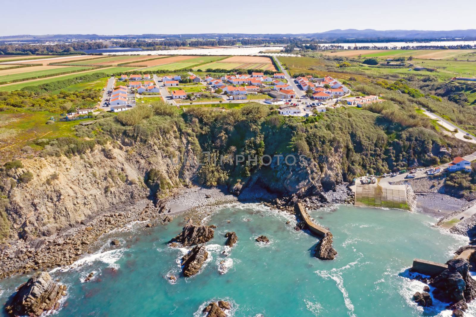 Aerial from the village Azenha do Mar on the west coast in Portugal