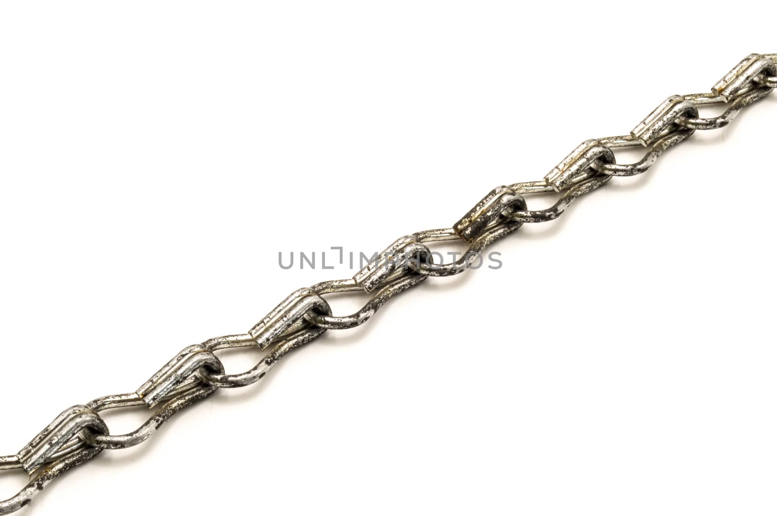Rusty chain diagonally on a white background