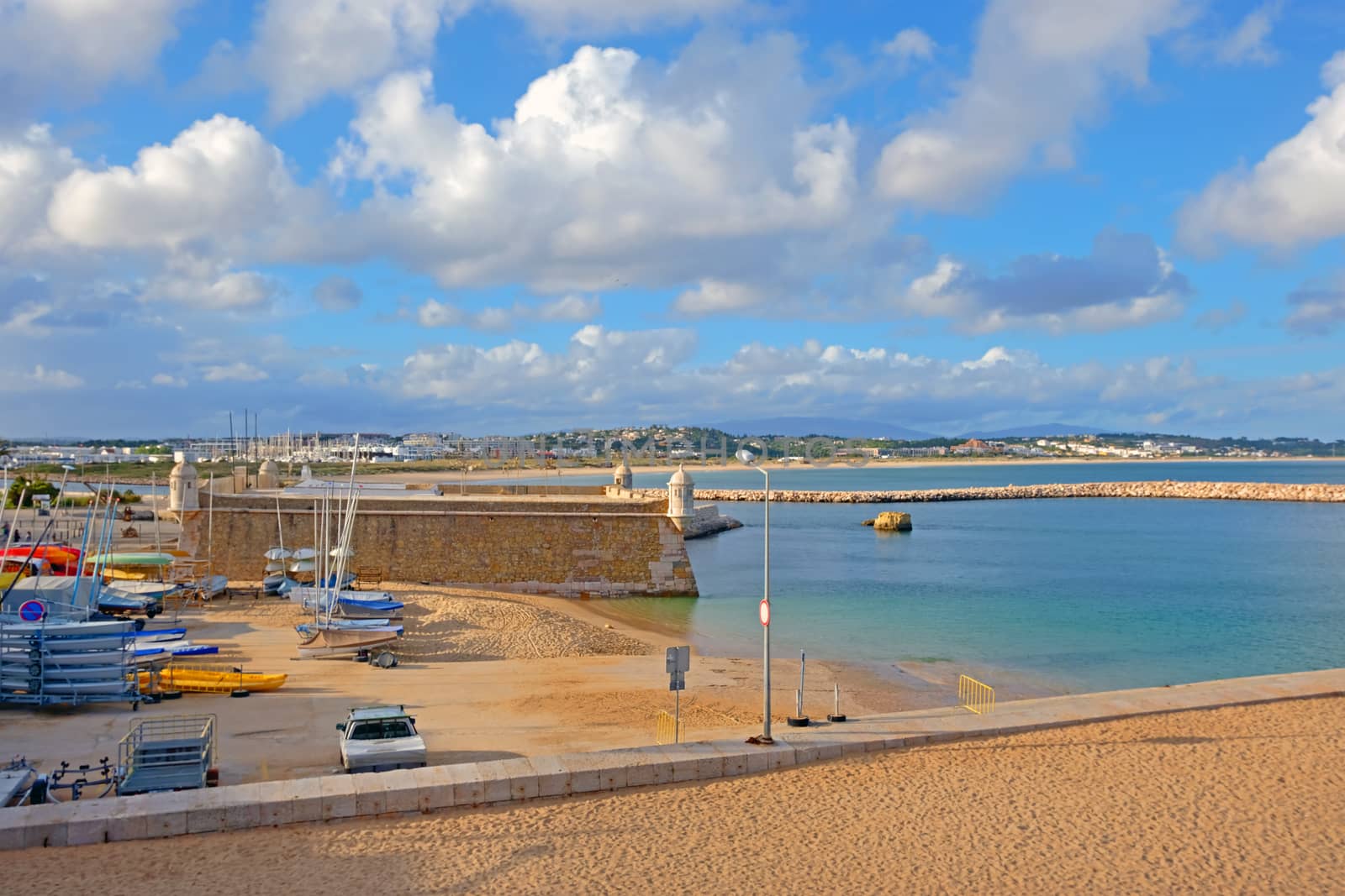 View on forte de Bandeira and the harbor in Lagos the Algarve Portugal