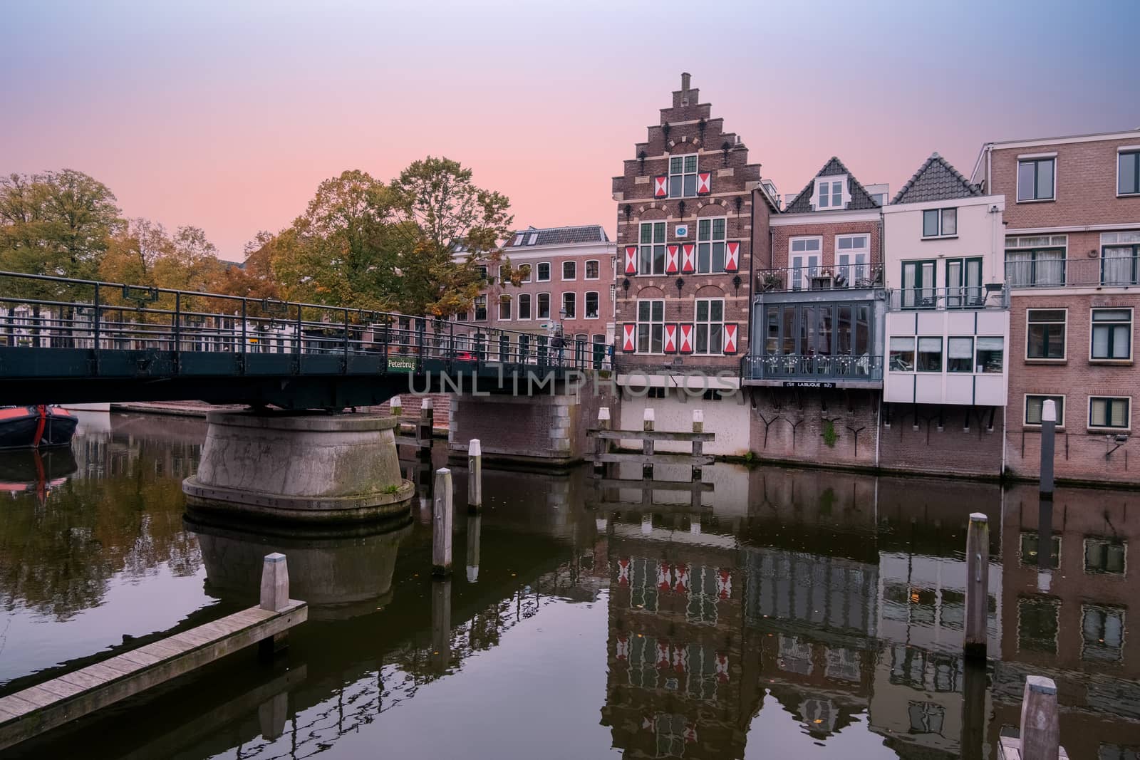 City scenic from the medieval town Gorinchem in the Netherlands at sunset