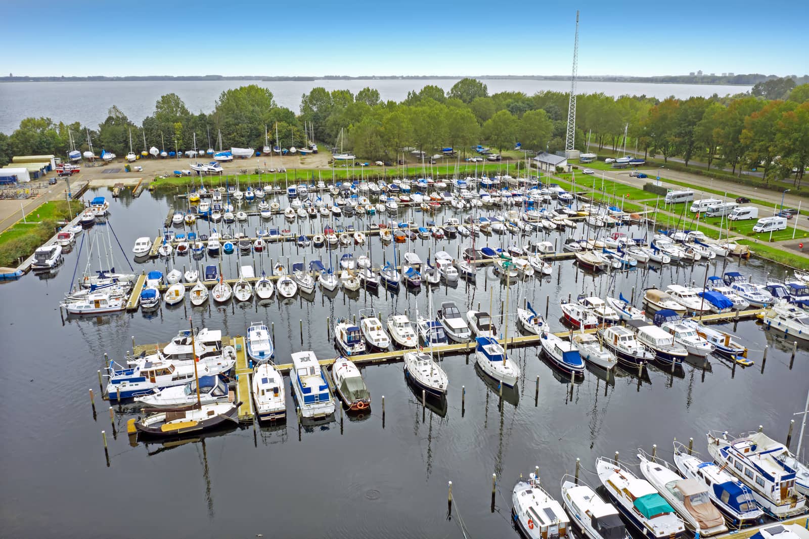Aerial from the harbor from Almere in the Netherlands