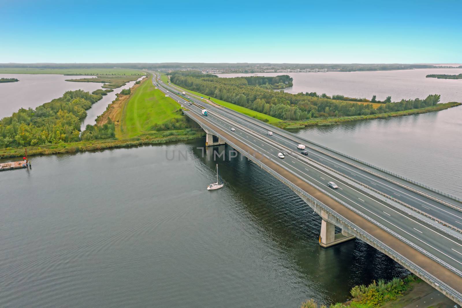 Aerial from the highway A1 near Amsterdam in the Netherlands