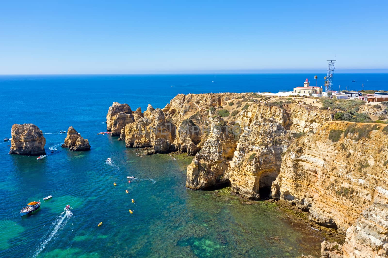 Aerial from natural rocks at Ponte Piedade in Lagos Portugal