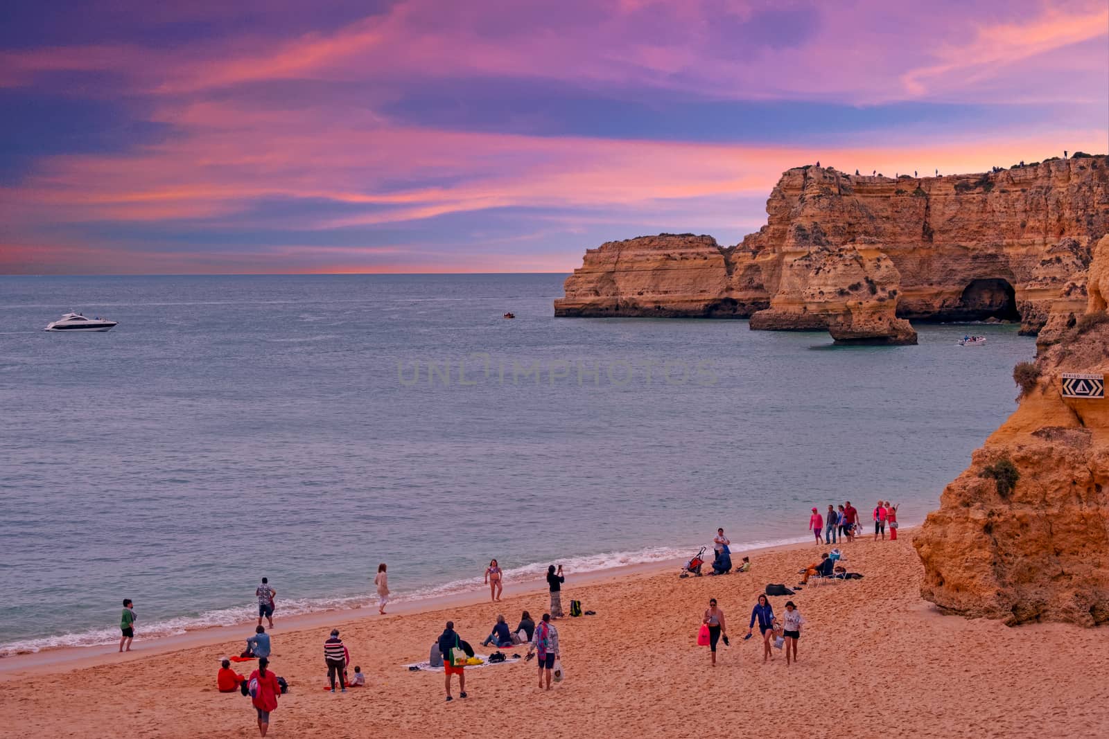 Praia da Marinha in the Algarve Portugal at sunset