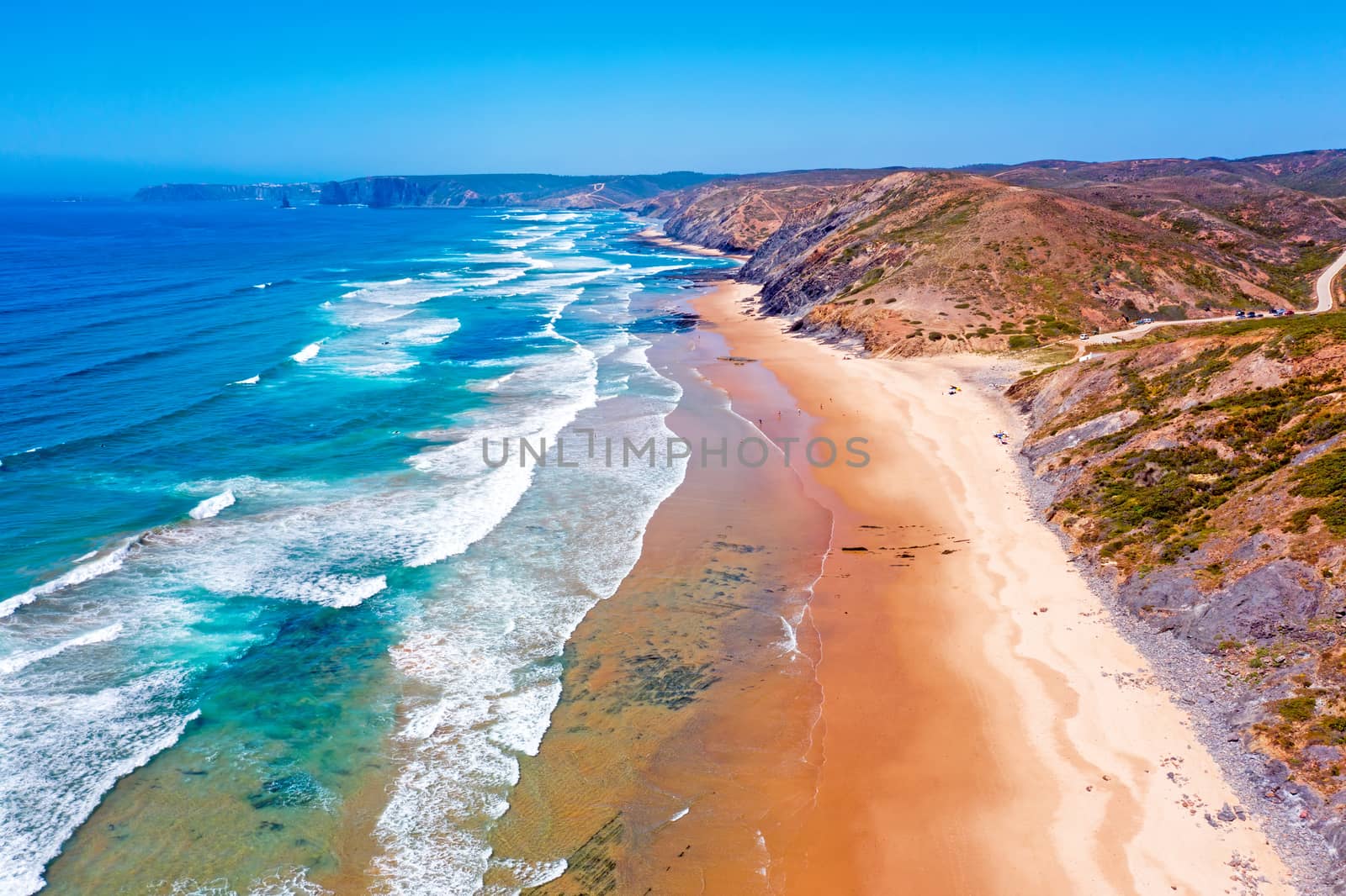 Aerial from Praia Vale Figueiras at the westcoast in Portugal