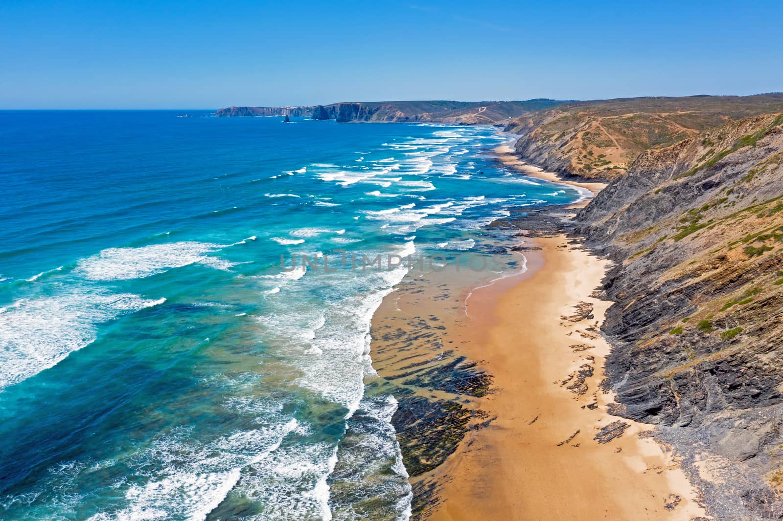 Aerial from Praia Vale Figueiras at the westcoast in Portugal