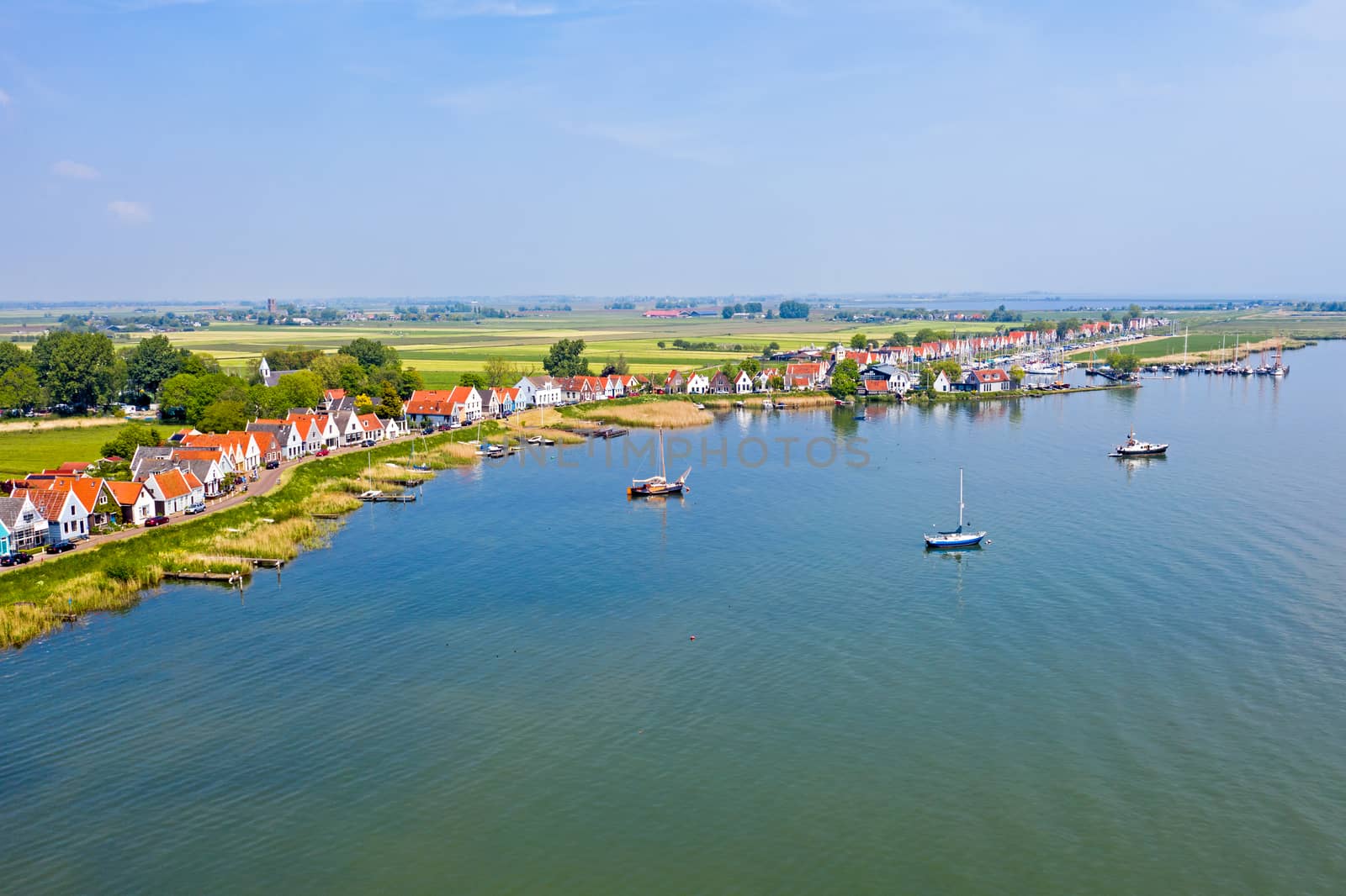 Aerial from the traditional village Durgerdam at the IJsselmeer in the Netherlands
