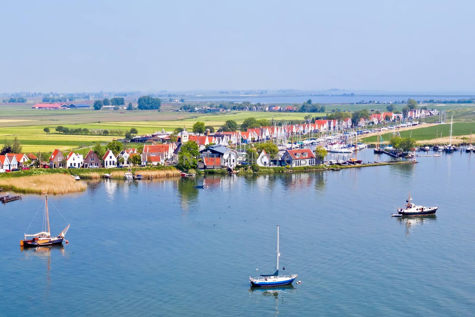 Aerial from the traditional village Durgerdam at the IJsselmeer in the Netherlands