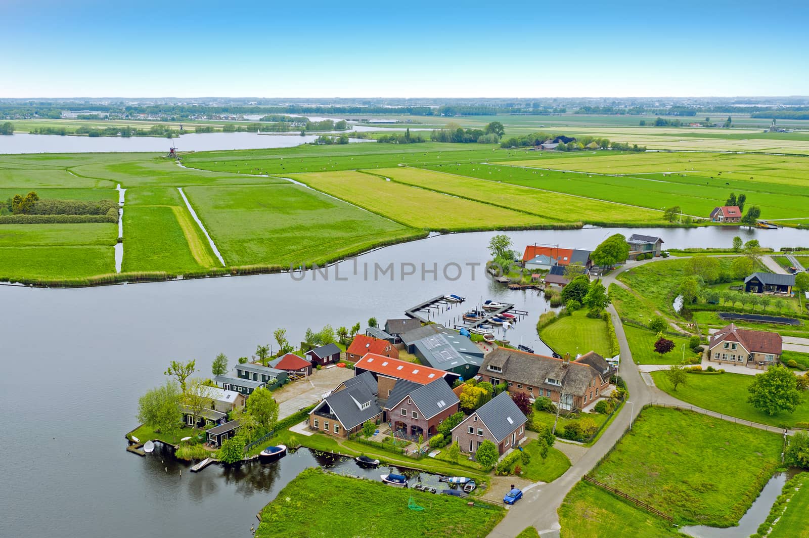 Aerial from the village Zevenhuizen in the countryside from the Netherlands
