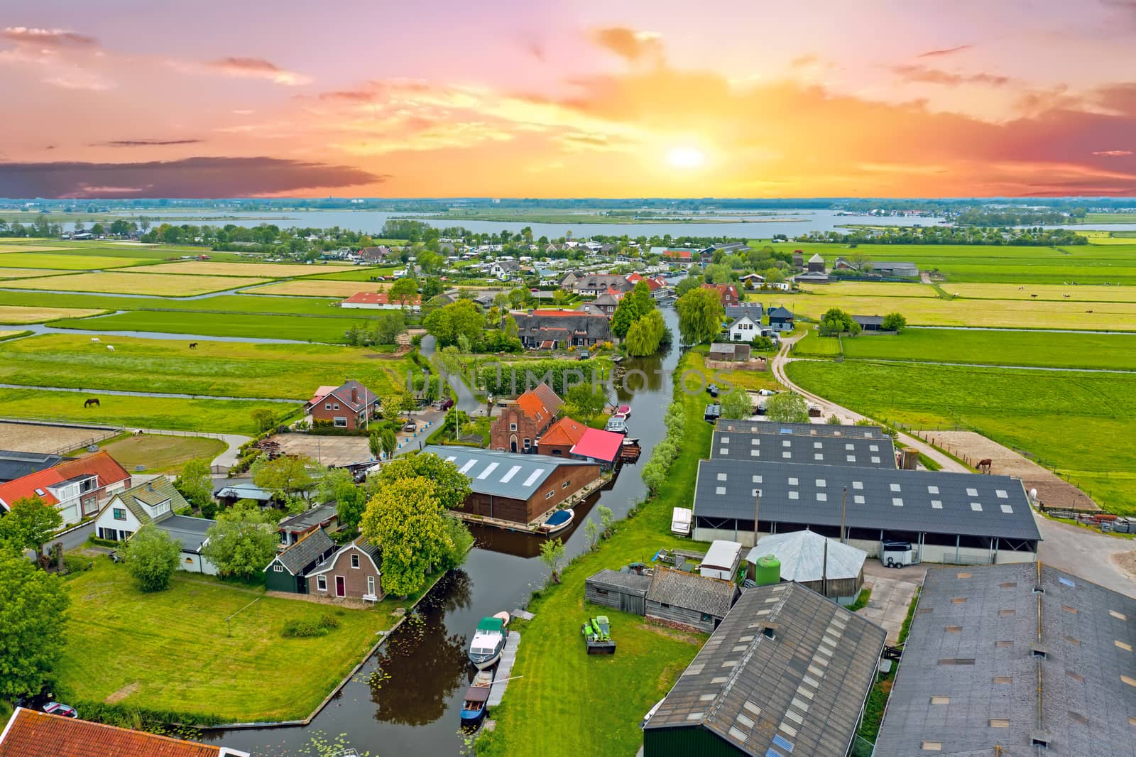 Aerial from the village Zevenhuizen in the countryside from the Netherlands
