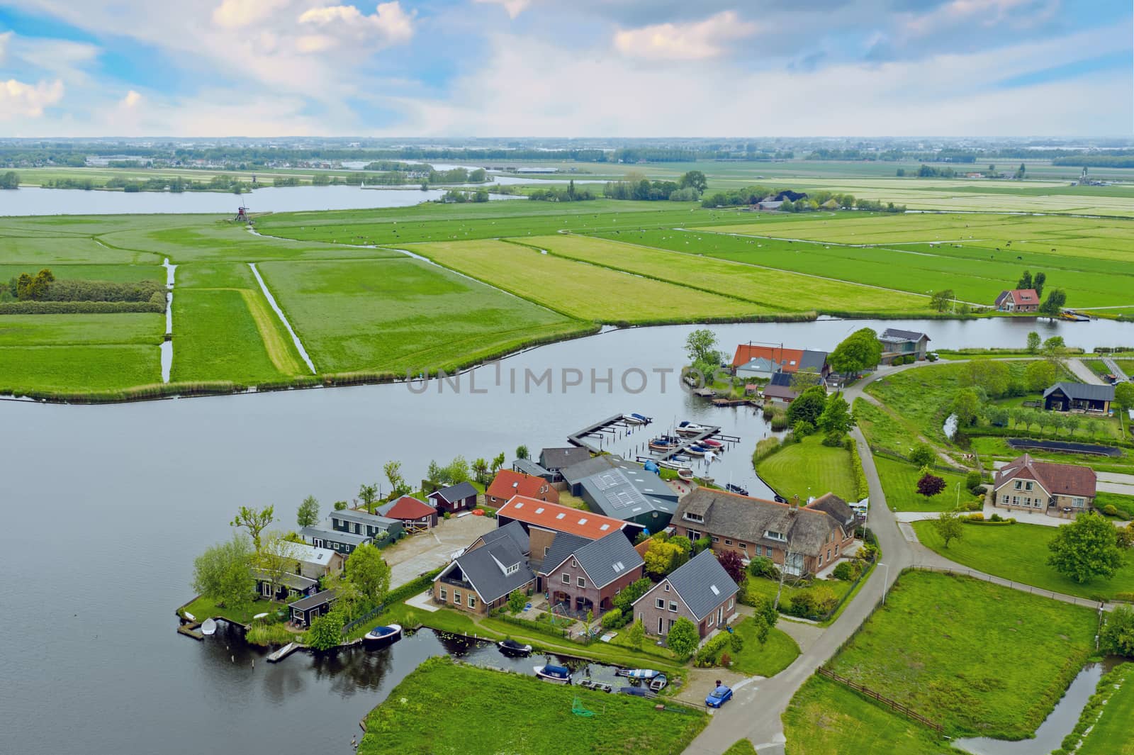 Aerial from the village Zevenhuizen in the countryside from the Netherlands