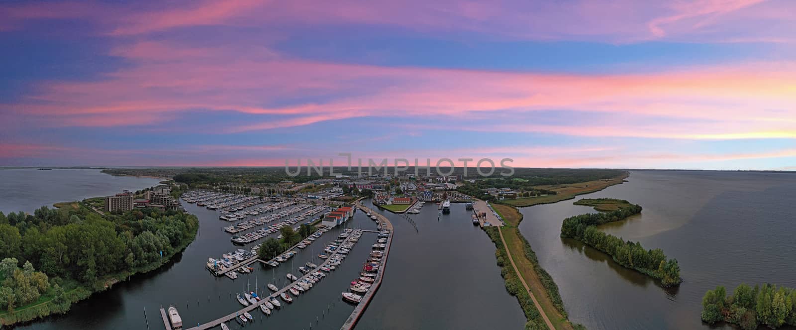 Panoramic aerial from the harbor from Huizen in the Netherlands by devy