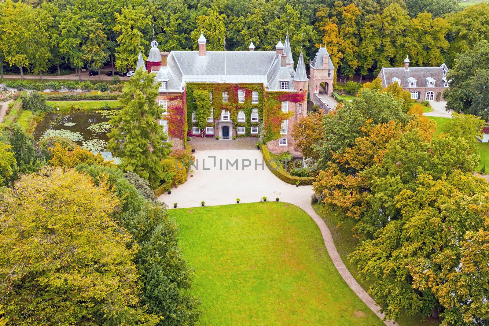 Aerial from castle Zuylen' in the Netherlands in fall