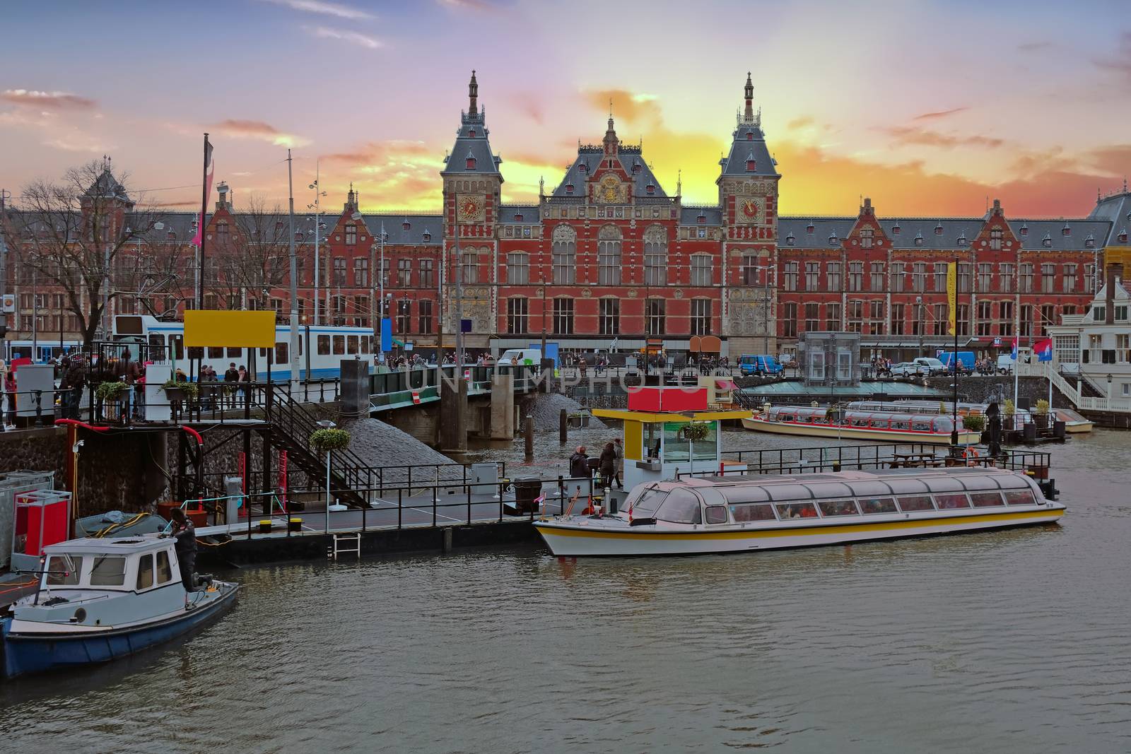 City scenic from Amsterdam in the Netherlands with the Central Station