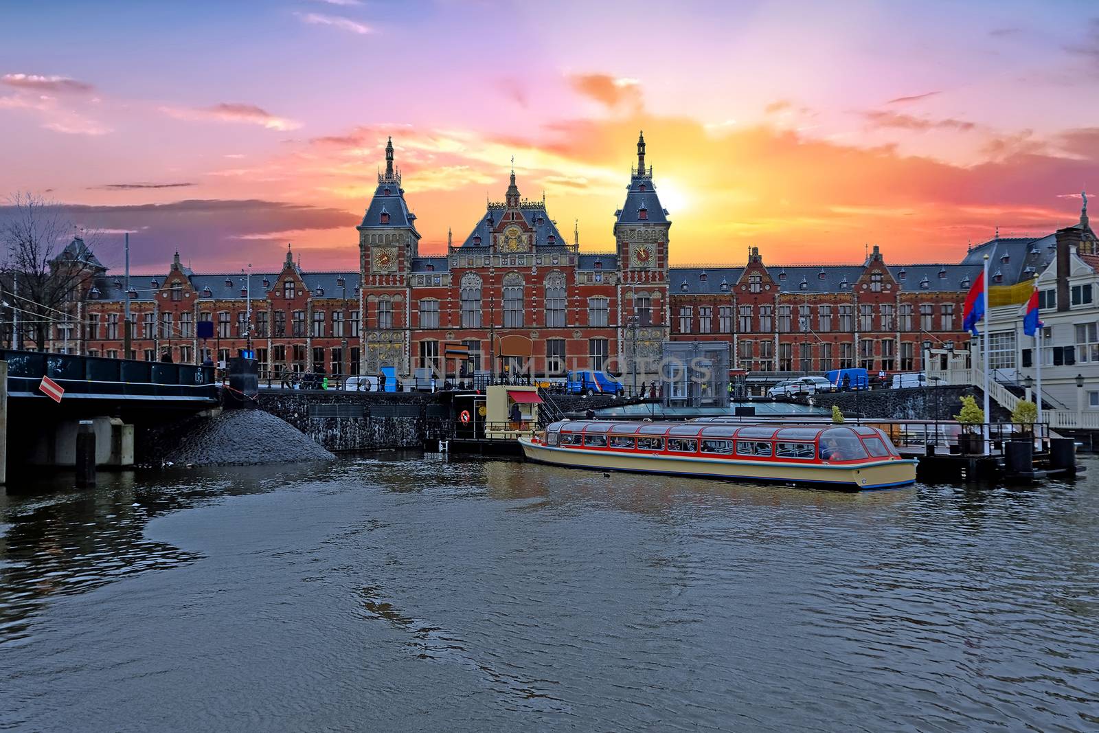 City scenic from Amsterdam in the Netherlands with the Central Station