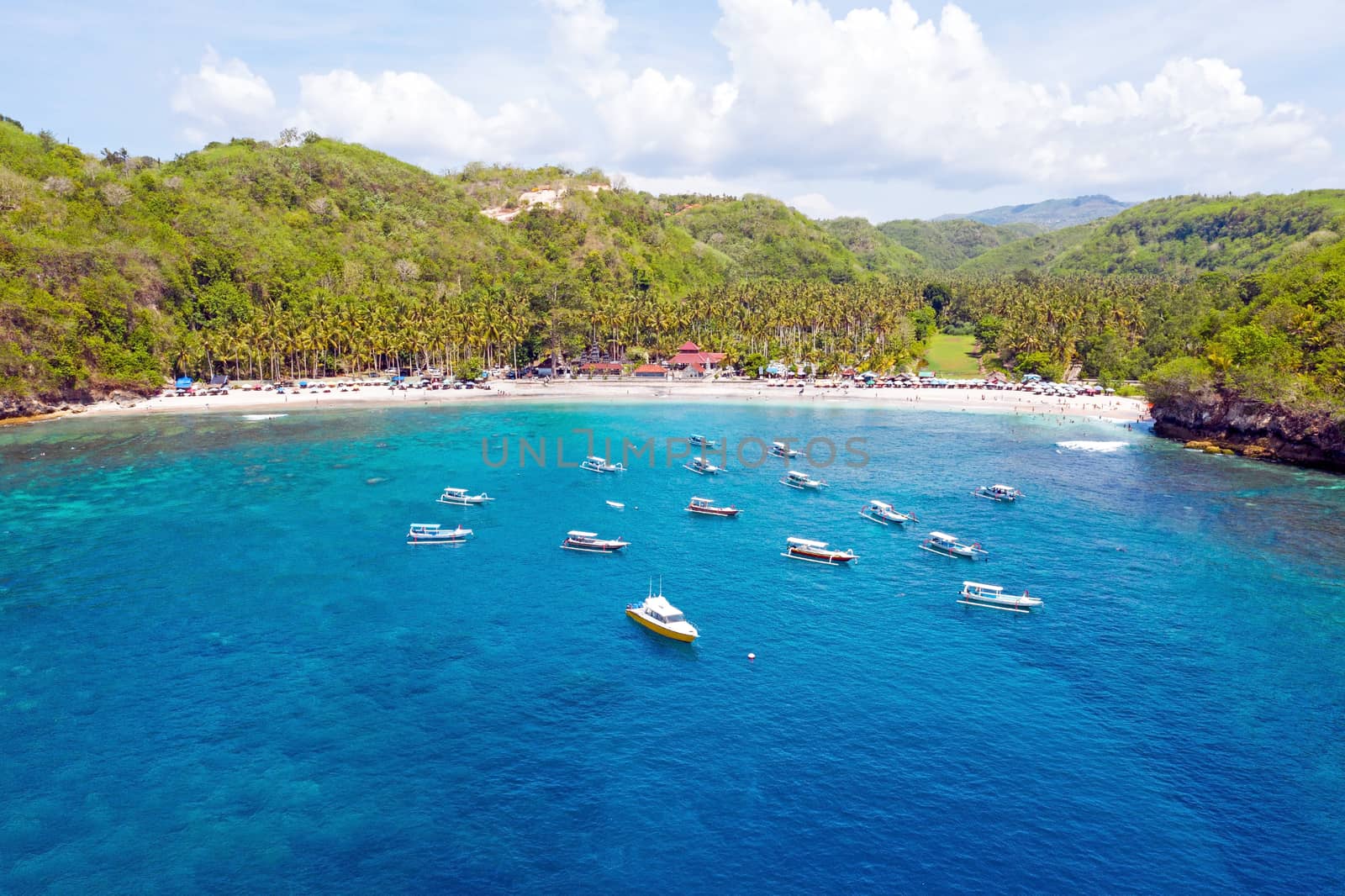 Aerial from Chrystal bay on Nusa Penida Bali Indonesia