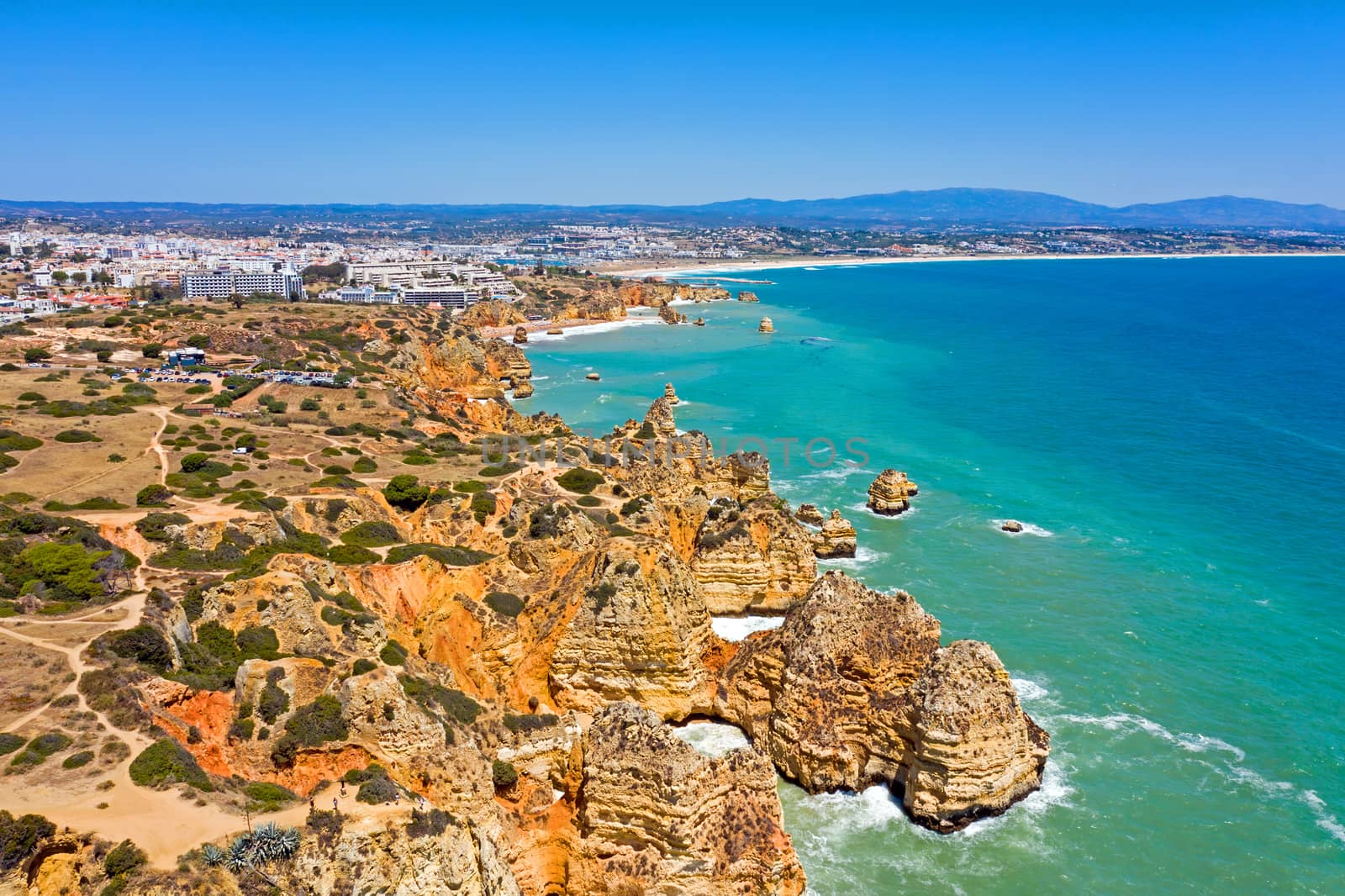 Aerial from natural rocks near Lagos in Portugal