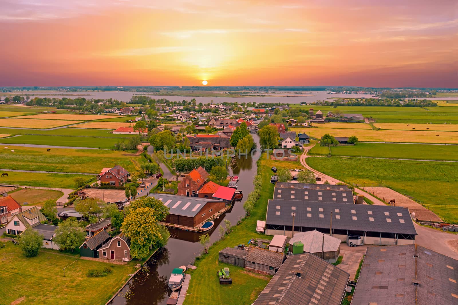 Aerial from the village Zevenhuizen in the countryside from the Netherlands