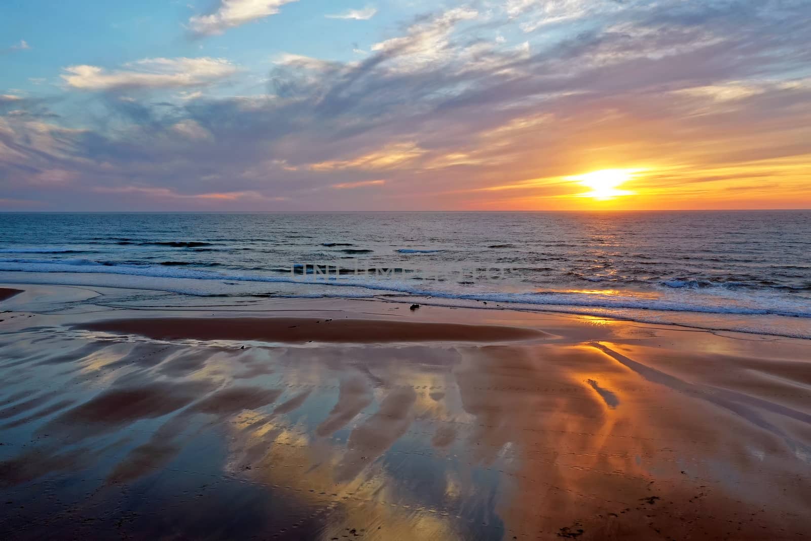 Aerial from Praia Vale Figueiras in Portugal at sunset