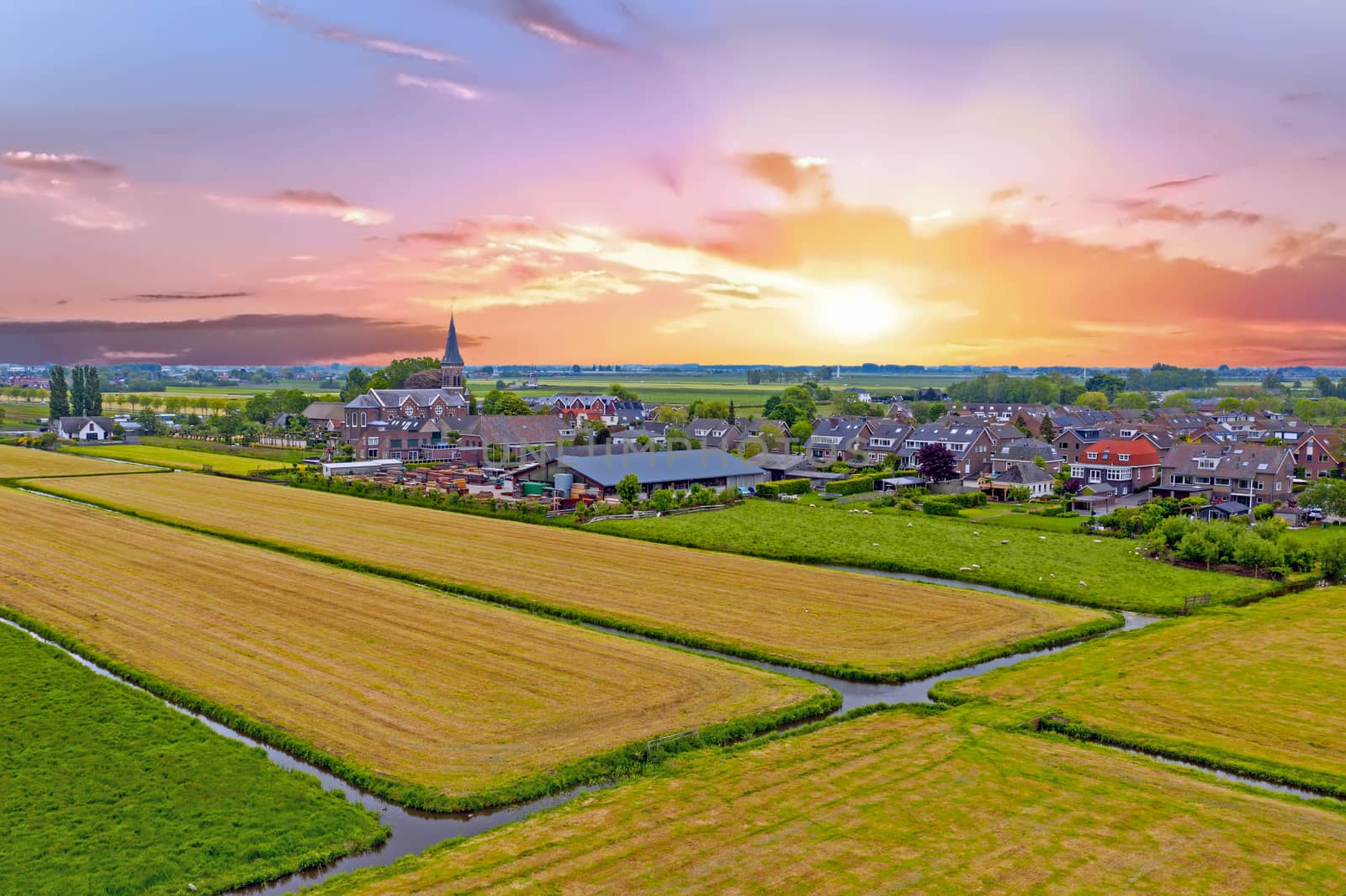 Aerial from a traditional dutch village in the countryside from  by devy