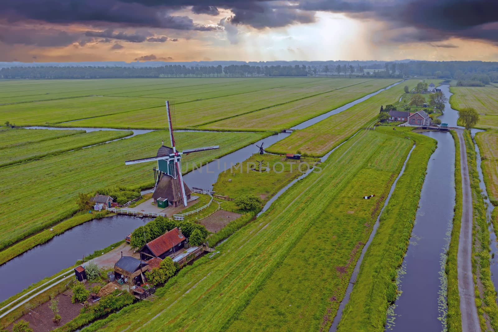 Aerial from a traditoinal windmill in the countryside from the N by devy