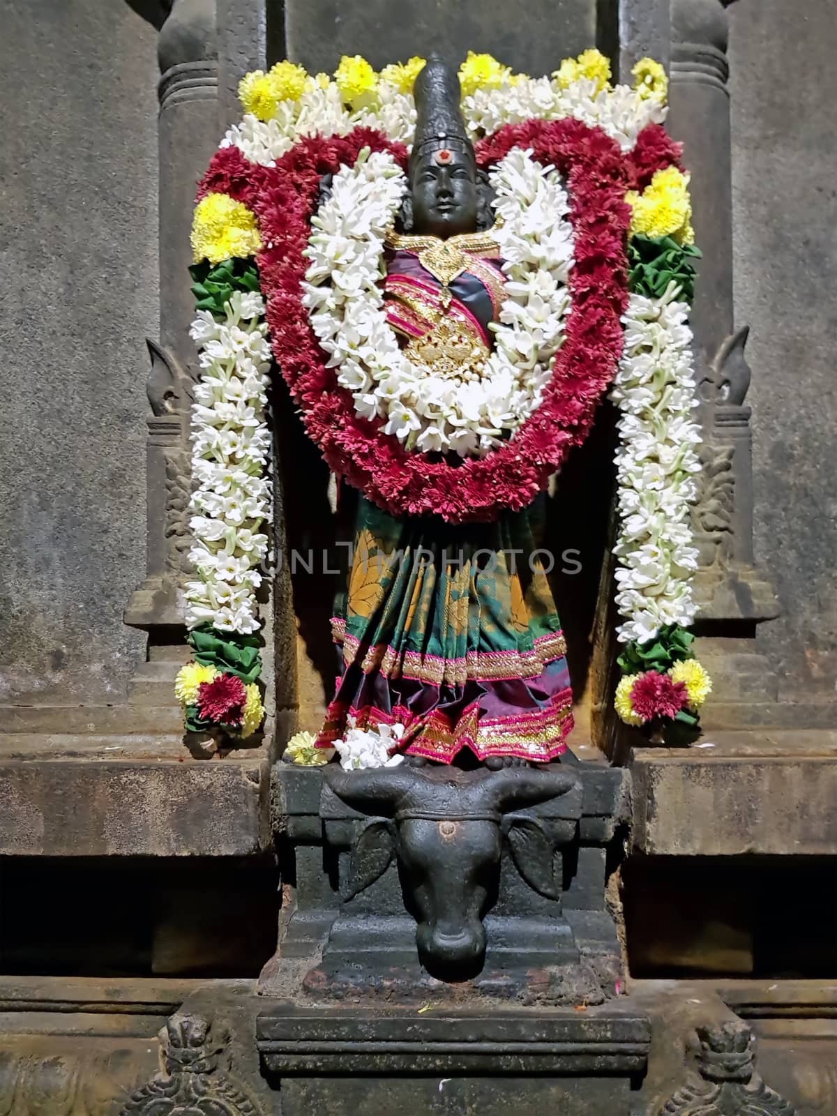 Ancient Durga statue in the Sri Ramana Ashram in Tiruvanamalai India