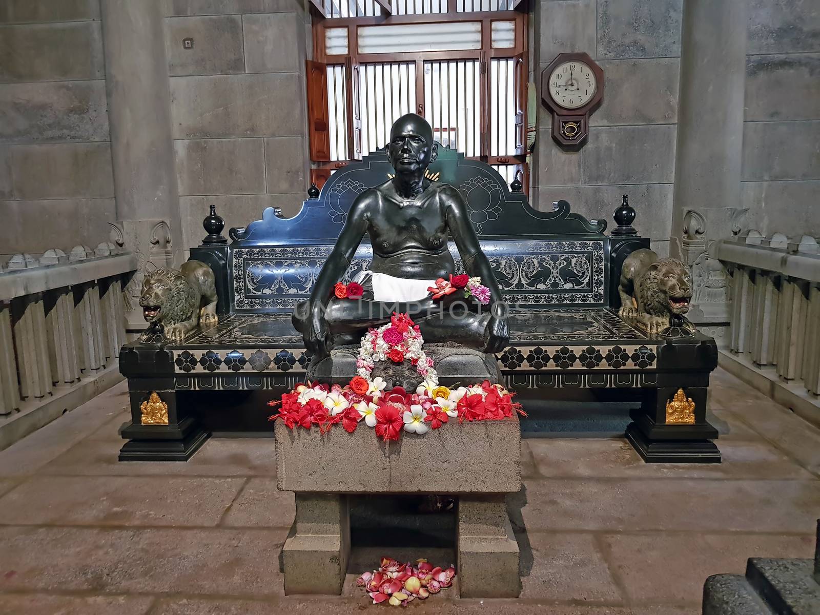 Tiruvanamalai, India - December 8, 2018: Statue from Sri Ramana Maharshi in the Ashram in Tiruvanamalai India